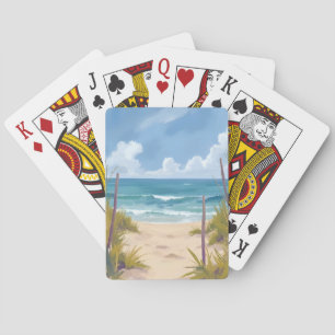 Beach Path Ocean Watercolor Coastal Painted Poker Cards