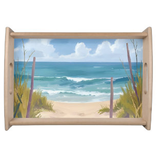 Beach Path   Ocean Watercolor Coastal Painted Serving Tray