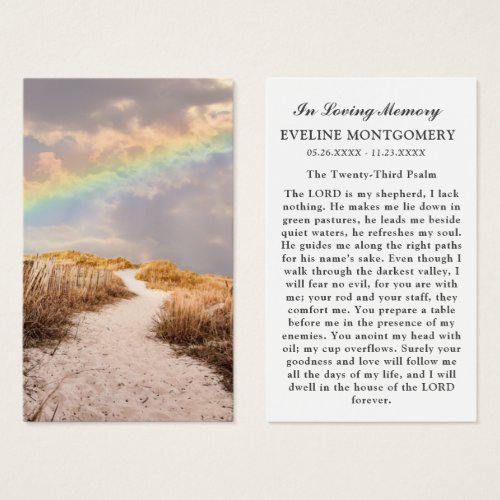 Beach Path Rainbow Funeral Prayer Card