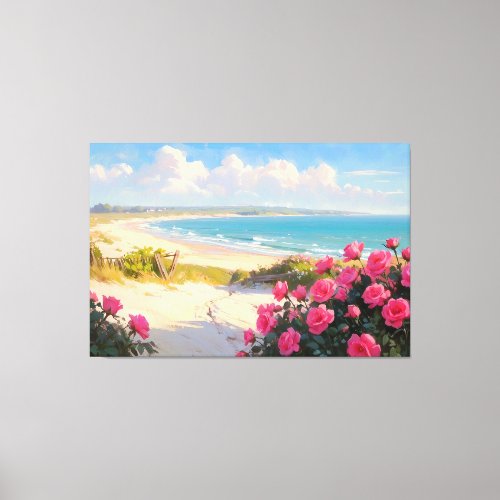  Beach Path Roses TV2 Stretched Canvas Print