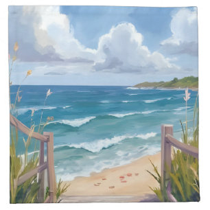 Beach Path Watercolor Coastal Dunes Ocean Painting Cloth Napkin