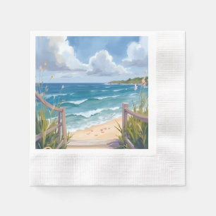 Beach Path Watercolor Coastal Dunes Ocean Painting Napkins