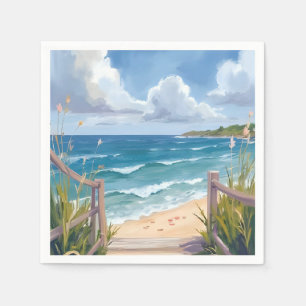 Beach Path Watercolor Coastal Dunes Ocean Painting Napkins