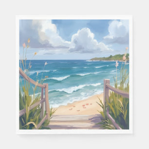 Beach Path Watercolor Coastal Dunes Ocean Painting Napkins