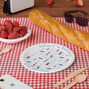 Beach patterned welcome to our beachhouse paper plates