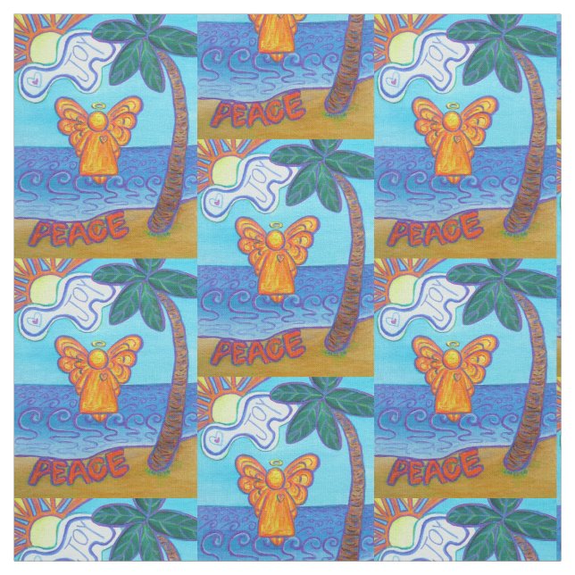 Beach Peace Guardian Angel Art Fabric Material (Swatch)