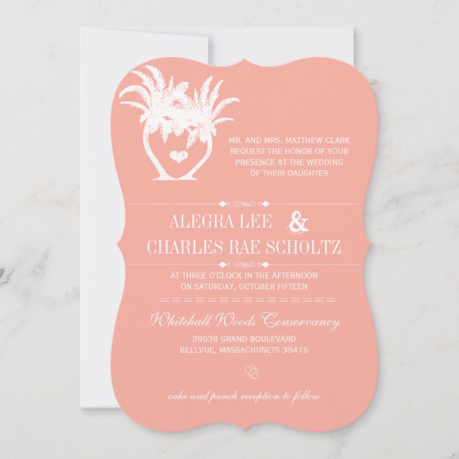 Beach Peach Palm Tree Destination Chalkboard Invitation (Front)