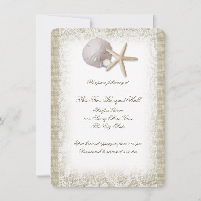 Beach Pearl and Lace Reception Invitation (Front)
