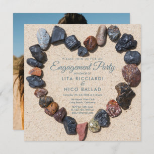 Beach Pebble Heart Photo Engagement Invitation