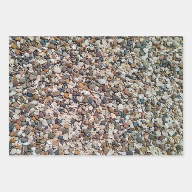 Beach pebbles and shells pattern wrapping paper sheets (Front)