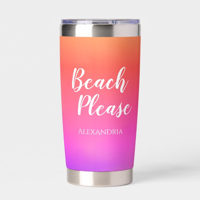 Beach Personalized Pink Orange Ombre Insulated Tumbler (Front)