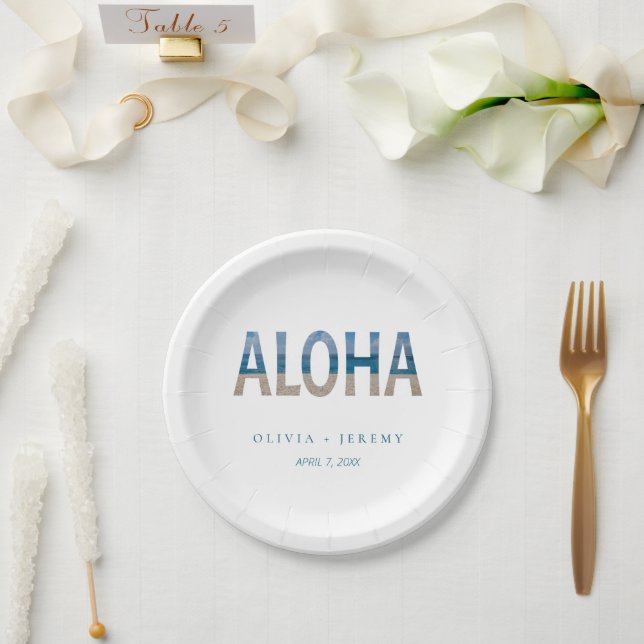 Beach Photo Aloha Hawaii Destination Wedding Paper Plates (Wedding)