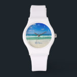 Beach Photo Beautiful Ocean Waves Personalized Watch<br><div class="desc">A beautiful beach photograph taken in the ideal vacation destination of Destin,  Florida. The gorgeous green waters of Sandestin wash up to the sandy seashore underneath serene blue skies to make the perfect scenic vacation photo.</div>