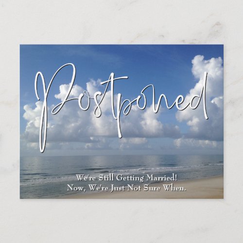 Beach Photo Casual Handwriting Postponed Wedding Postcard