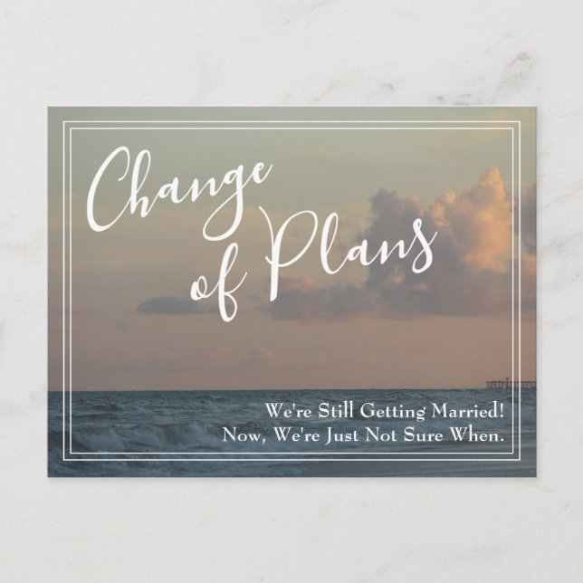 Beach Photo Change of Plans Postponed Wedding Postcard (Front)