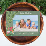 Beach Photo Christmas Holiday Card<br><div class="desc">Share your favorite tropical beach vacation photo this holiday season. Elegant watercolor tropical floral design frames your family photograph. Modern green and red to highlight your trip to Hawaii,  California,  Florida or other destination. Celebrate with a coastal Christmas! Happy Holidays!</div>