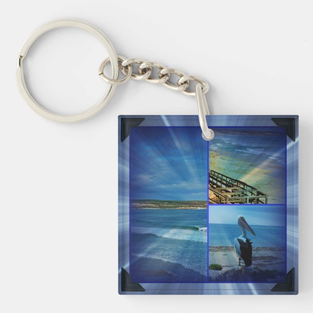 Beach Photo Collage Sparkle, Keychain (Front)