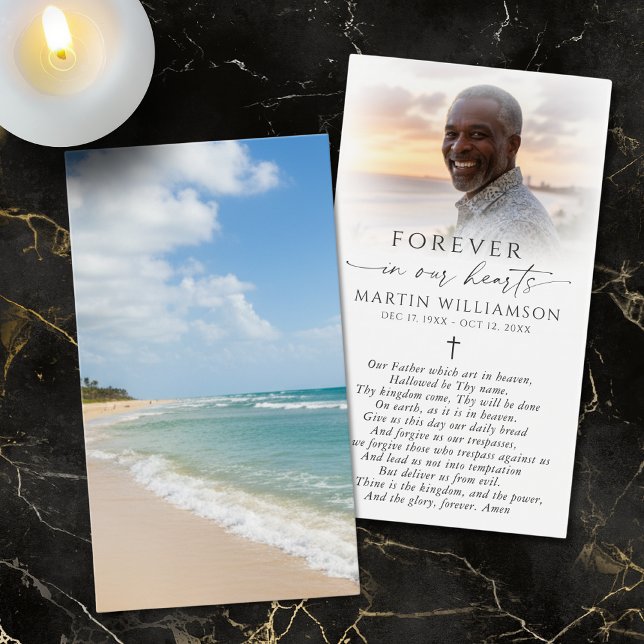 Beach Photo Cross Sympathy Prayer Card (Creator Uploaded)
