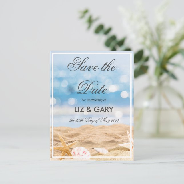 Beach Photo Destination-  Save the Date  Postcard (Standing Front)