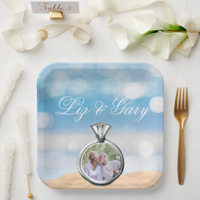 Beach Photo Destination Wedding  Paper Plates (Wedding)
