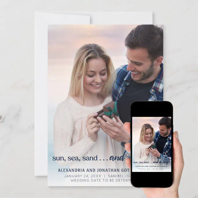 Beach Photo Engagement Announcement | Zazzle