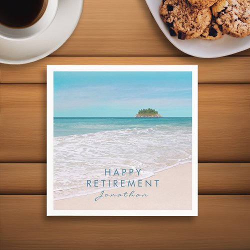 Beach Photo Happy Retirement Party Paper Napkin