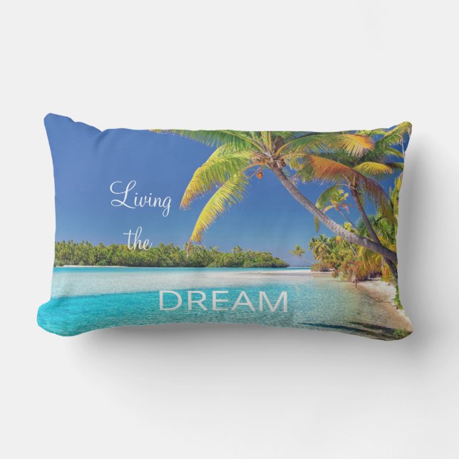 Beach Photo Living the Dream Outdoor Lumbar Pillow (Front)