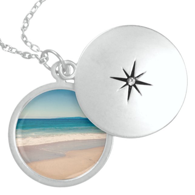 Beach Photo Ocean Blue Scenic Locket Necklace (Front)