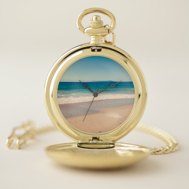 Beach Photo Ocean Blue Scenic Pocket Watch (Inside)
