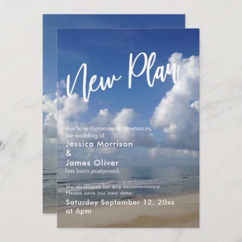 Beach Photo Postponed Wedding New Plan Update Card
