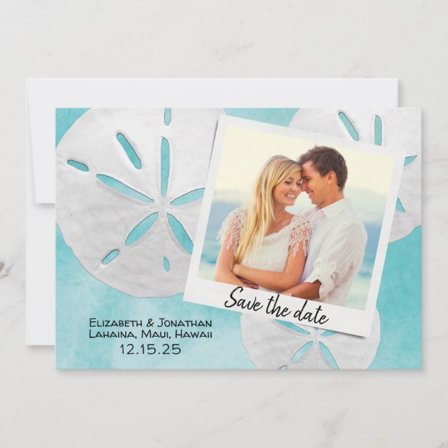 Beach Photo Sand Dollars Sea Blue Destination Save The Date (Front)
