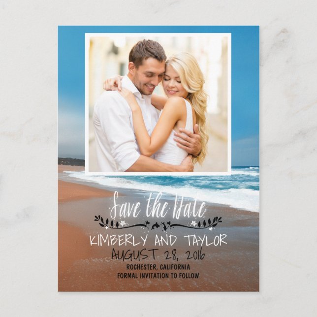Beach Photo Save the Date Announcement Postcard (Front)