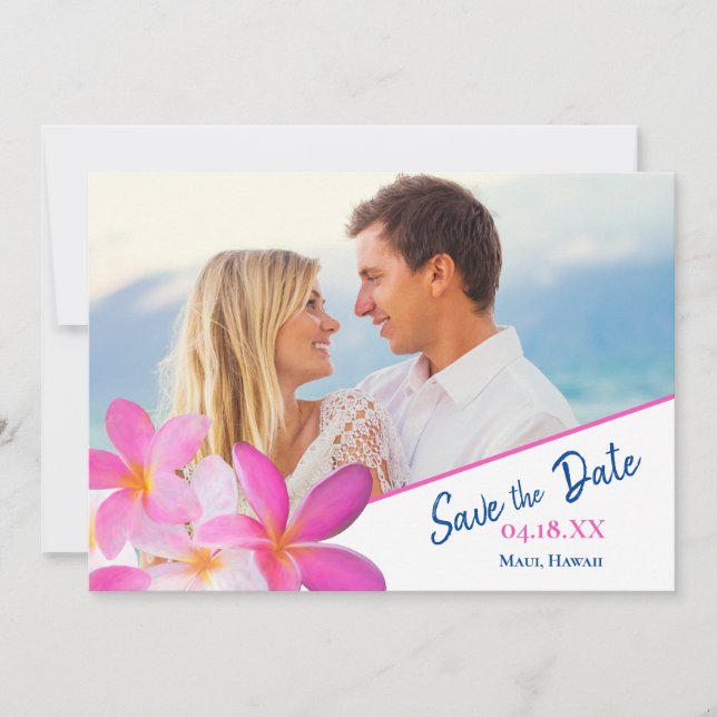 Beach Photo Tropical Floral Plumeria Destination Save The Date (Front)