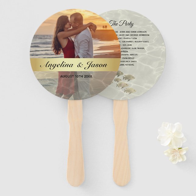 Beach Photo Wedding Party Hand Fan (Front and Back)