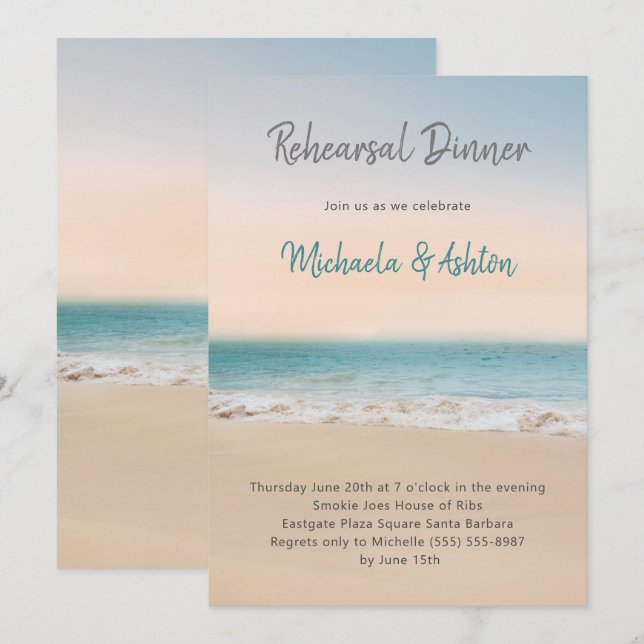 Beach Photo Wedding Rehearsal Dinner Invitation (Front/Back)