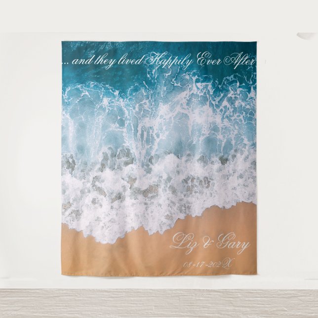 Beach Photo Wedding Seating Chart Print Tapestry (Front)