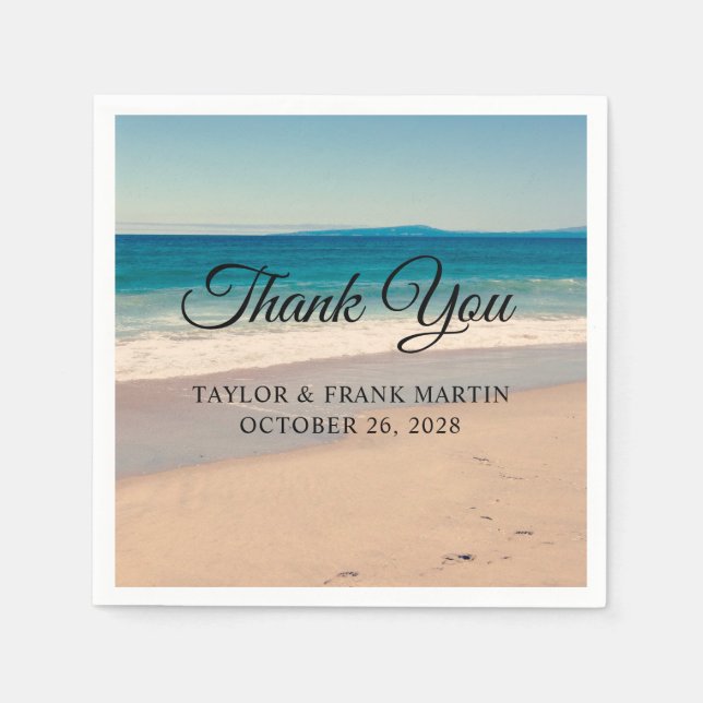 Beach Photo Wedding Thank You Napkins (Front)