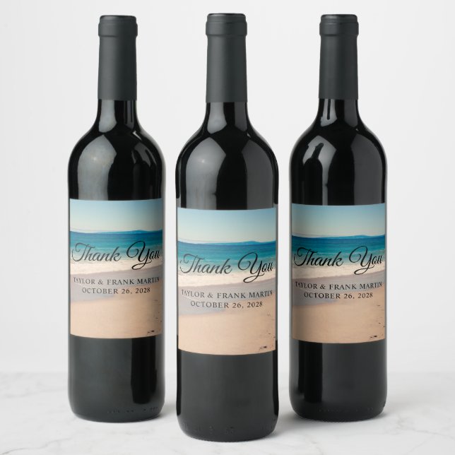 Beach Photo Wedding Thank You Wine Label (Bottles)