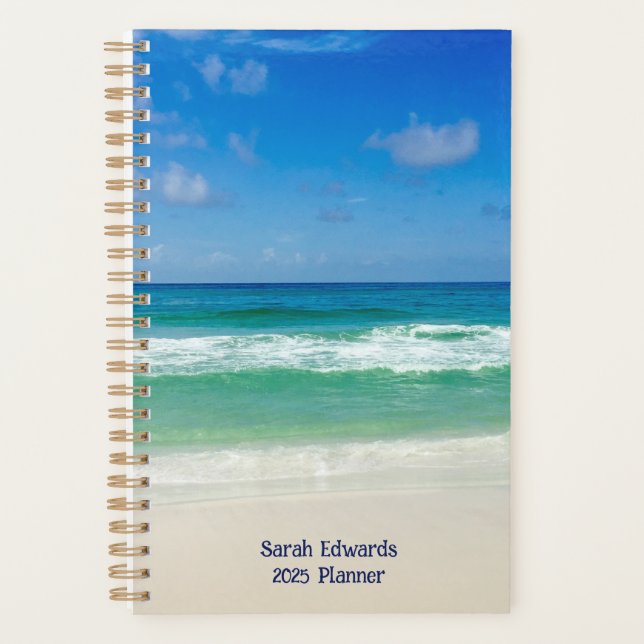 Beach Photography Blue Ocean Waves Custom 2025 Planner (Front)