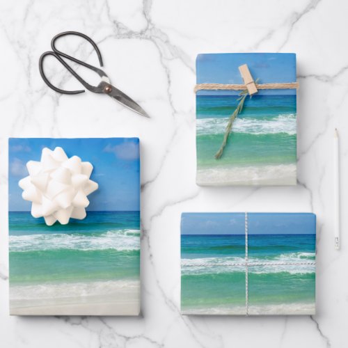 Beach Photography Blue Skies With Waves Wrapping Paper Sheets