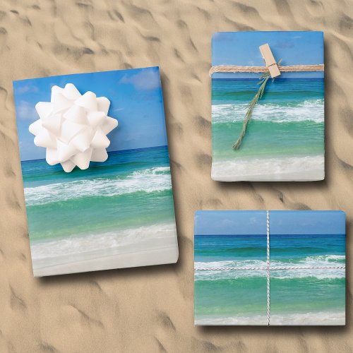 Beach Photography Blue Skies With Waves Wrapping Paper Sheets