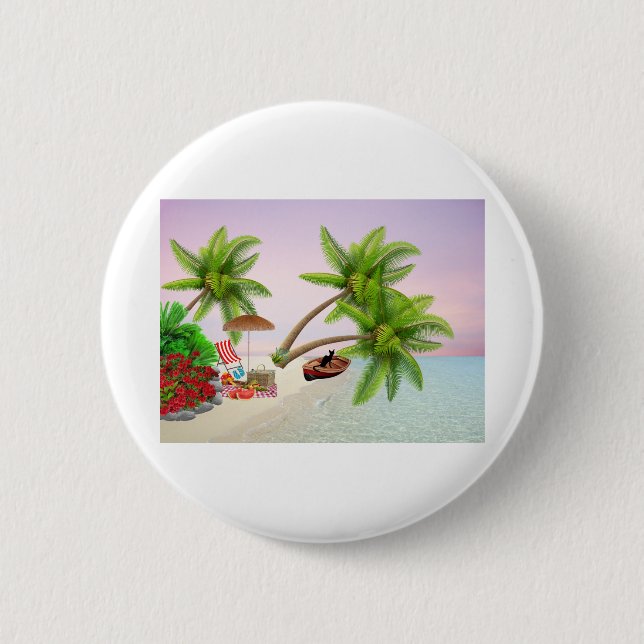 Beach Picnic Boat Bush Palm Trees Beach Chair Button (Front)