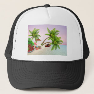 Beach Picnic Boat Bush Palm Trees Beach Chair Trucker Hat