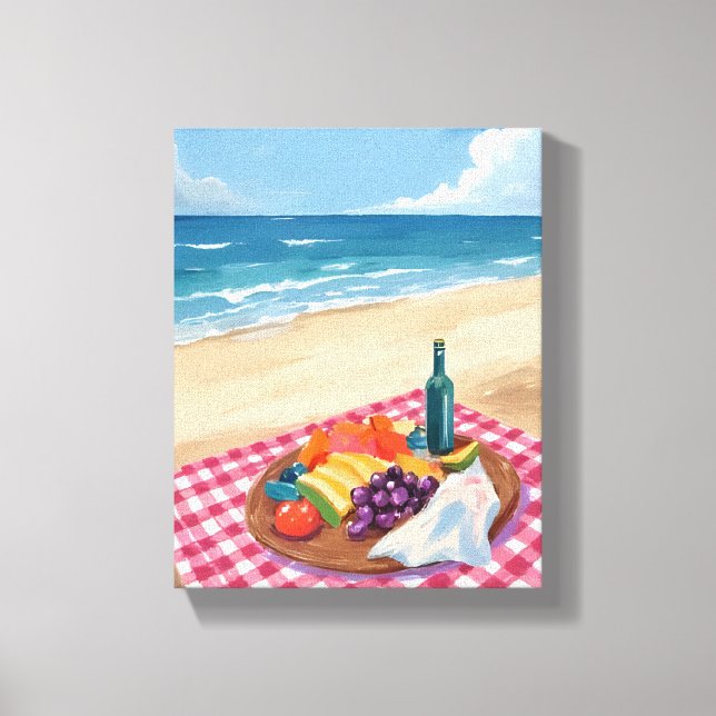 Beach Picnic | Ocean Shore Painting Canvas Print (Front)