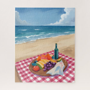 Beach Picnic Ocean Shore Painting Jigsaw Puzzle