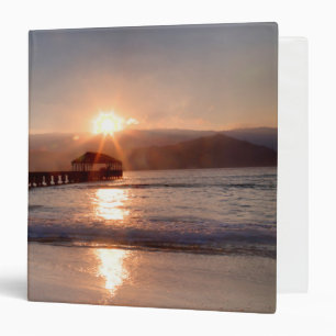 Beach pier at sunset, Hawaii 3 Ring Binder