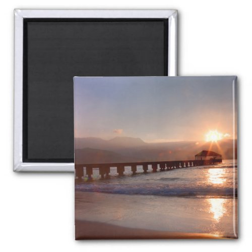 Beach pier at sunset Hawaii Magnet