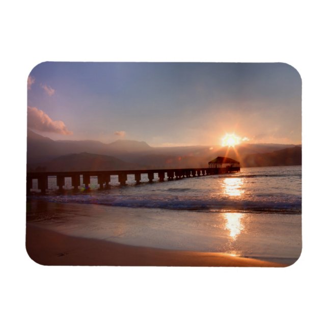 Beach pier at sunset, Hawaii Magnet (Horizontal)