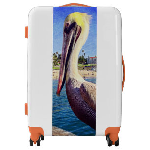 Beach pier pelican bird photo modern bold trendy luggage