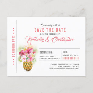 Beach Pineapple Boarding Pass Ticket Save the Date Announcement Postcard
